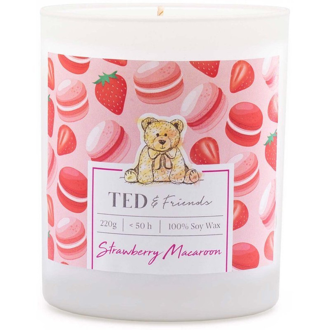 Sojadoftljus i glas Ted Friends 220 g - Strawberry Macaron