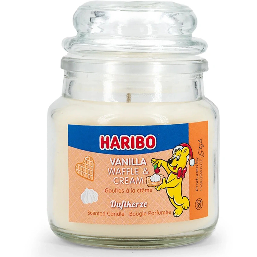 Haribo mała świeca zapachowa w szkle 85 g - Vanilla Waffle Cream
