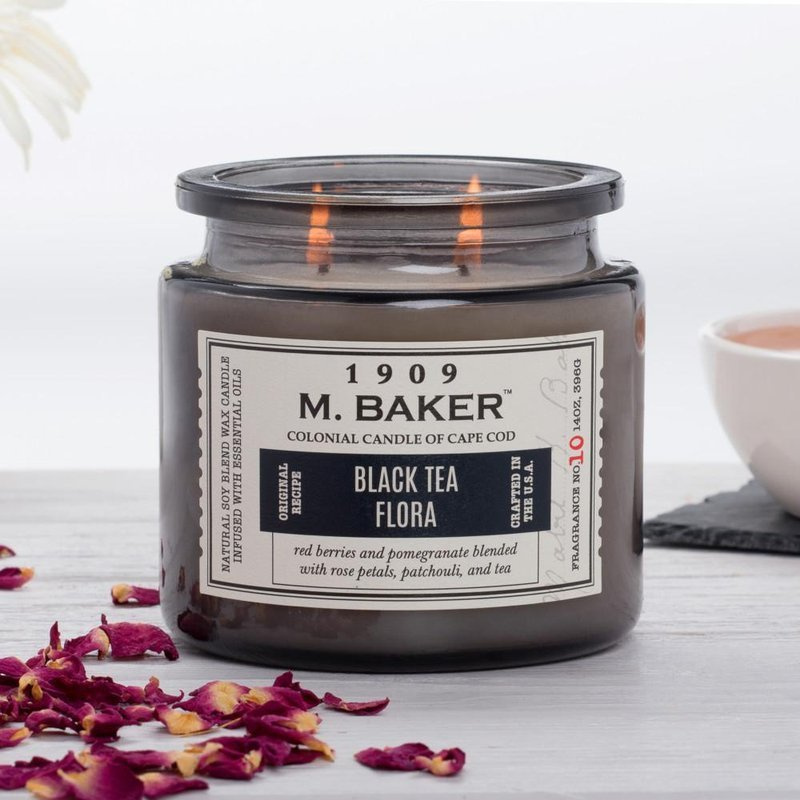 Colonial Candle M Baker grande bougie parfumée au soja pot d'apothicaire 14 oz 396 g - Black Tea Flora
