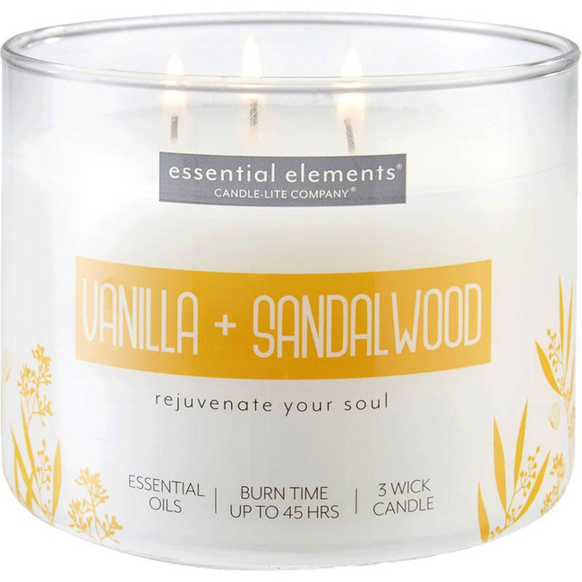 Bougie parfumée soja aux huiles essentielles Candle-lite Essential Elements 418 g - Vanilla Sandalwood