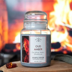 Candela di soia profumata in vetro Purple River 623 g - Oud Amber