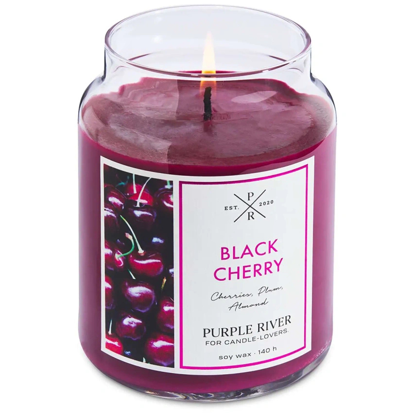 Bougie parfumée de soja en verre Purple River 623 g - Black Cherry